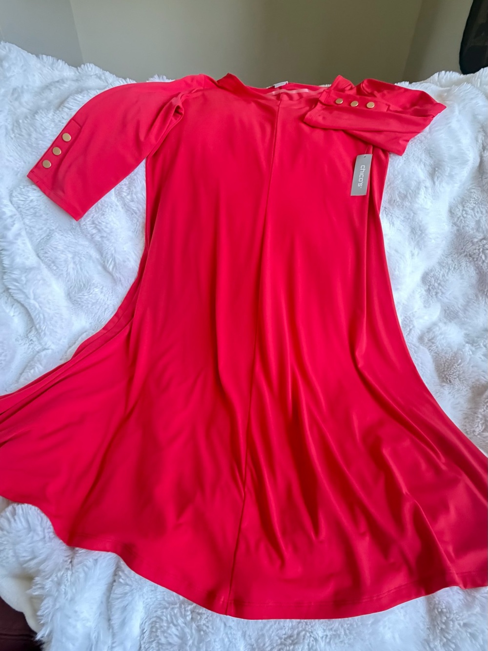 NWT Chico's Bright Red V-Neck Midi Dress Size 2 Which Is Large/12 - Picture 7 of 13